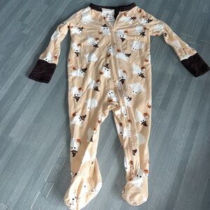 Little Stitch Bamboo Beige Ghost Print Footed One-Piece Pajamas